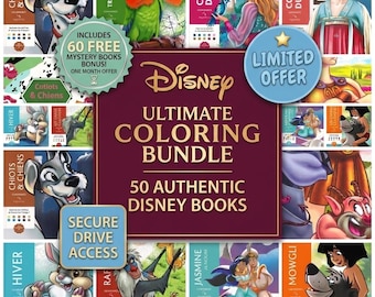 50 libros para colorear de Disney + 60 extra GRATIS / Más de 5700 páginas imprimibles en PDF / Páginas para colorear para adultos / Colorear por número / Colorear con misterio relajante