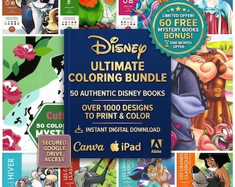Paquete definitivo de libros para colorear de Disney, oferta limitada, 50 libros de Disney y 60 gratis, libros de misterio de Disney, libros para colorear para niños y adultos.