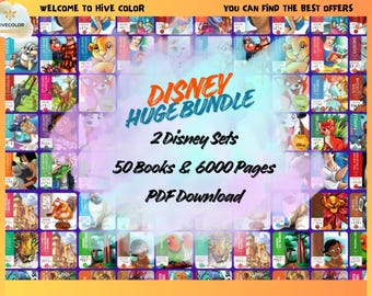 Mega paquete para colorear Disney, 50 libros en PDF, más de 5700 páginas, colorear por número, Princesa Stitch Mickey, descarga digital, enorme colección