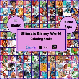 Paquete de libros para colorear de Disney, 13 000 páginas en PDF, libro misterioso para colorear por número, descarga digital, enorme colección de princesas Mickey y Stitch, imprimible. imagen 1