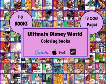 Paquete de libros para colorear de Disney, 13 000 páginas en PDF, libro misterioso para colorear por número, descarga digital, enorme colección de princesas Mickey y Stitch, imprimible.