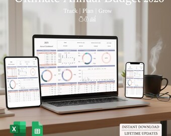 Hoja de cálculo de presupuesto 2026: Excel y Hojas de cálculo de Google, Planificador financiero (Descarga digital)