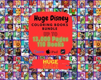 Paquete de 13 000 páginas para colorear de Disney, más de 100 libros en PDF, libro misterioso para colorear por número, descarga digital, enorme princesa Mickey Stitch, imprimible.
