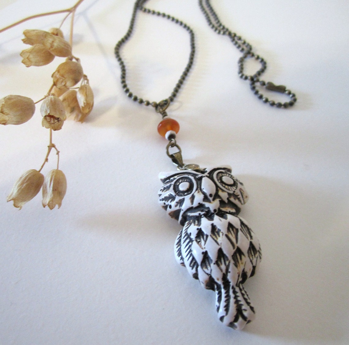 Owl Necklace Distressed Resin Etsy