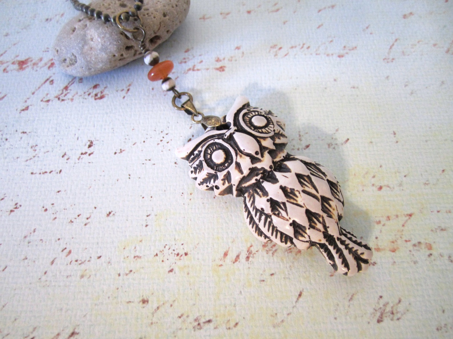 Owl Necklace Distressed Resin Etsy