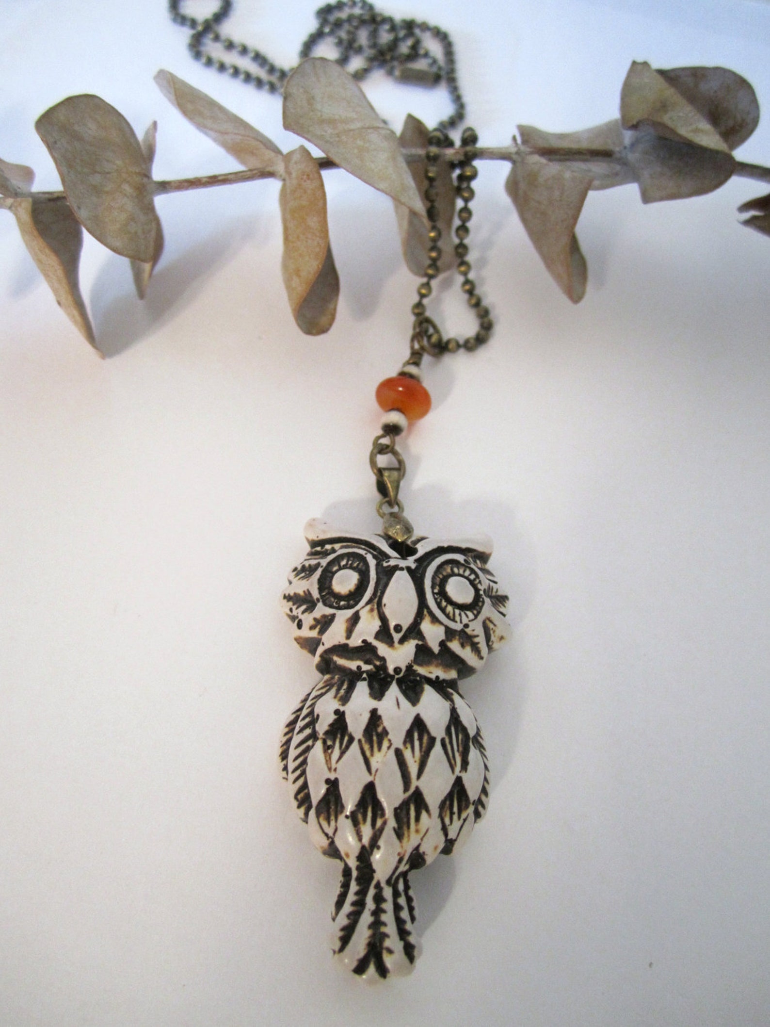 Owl Necklace Distressed Resin Etsy