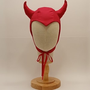 Red matte devil horn bonnet hood cap