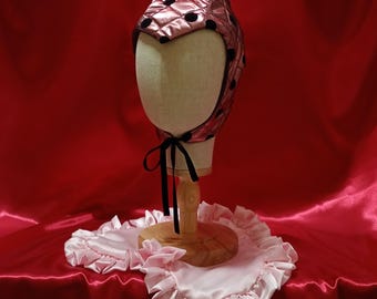 Harlequin dotted quilted bonnet hood cap