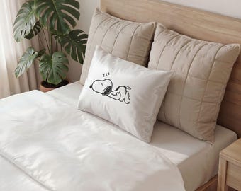 Sleeping Snoopy Pillow Sham | Cartoon Dog Bedding, Polka Dot Pattern