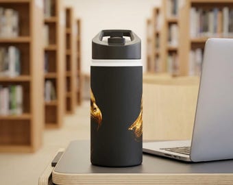 Black and Gold Wolf Head Stainless Steel Water Bottle | 12oz