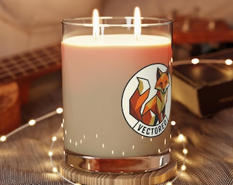 Vela con ilustración geométrica de zorro / Vaso de vidrio perfumado de 312 g