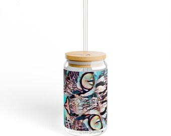 Abstract psychedelic fish pattern Sipper Glass | 16oz