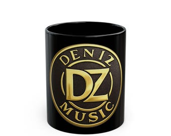 Black Ceramic Mug Gold DENIZ MUSIC DZ Logo