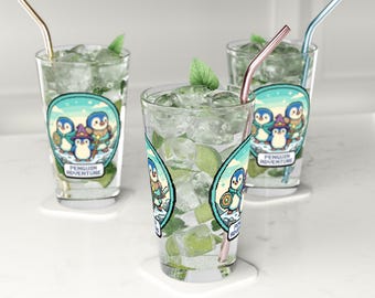 Penguin Adventure Pint Glass | Pixel Art Illustration Drinking Glass