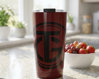 Maroon Circle Monogram Tumbler 20oz | Initial T G Stainless Travel Cup