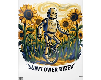 Papel de regalo Sunflower Ride / Robot Monocycle, estampado de campo de girasoles