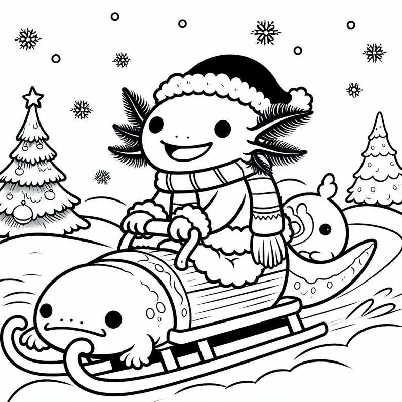 Axolotl Coloring Pages Christmas Theme Etsy
