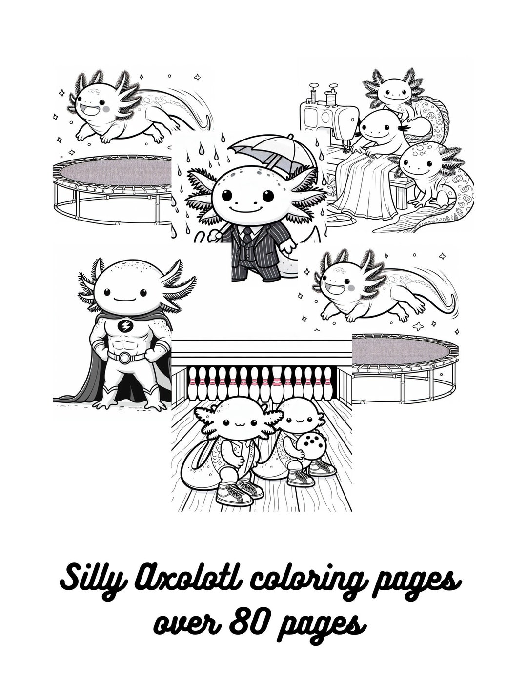 Silly Axolotl Coloring Pages - Etsy