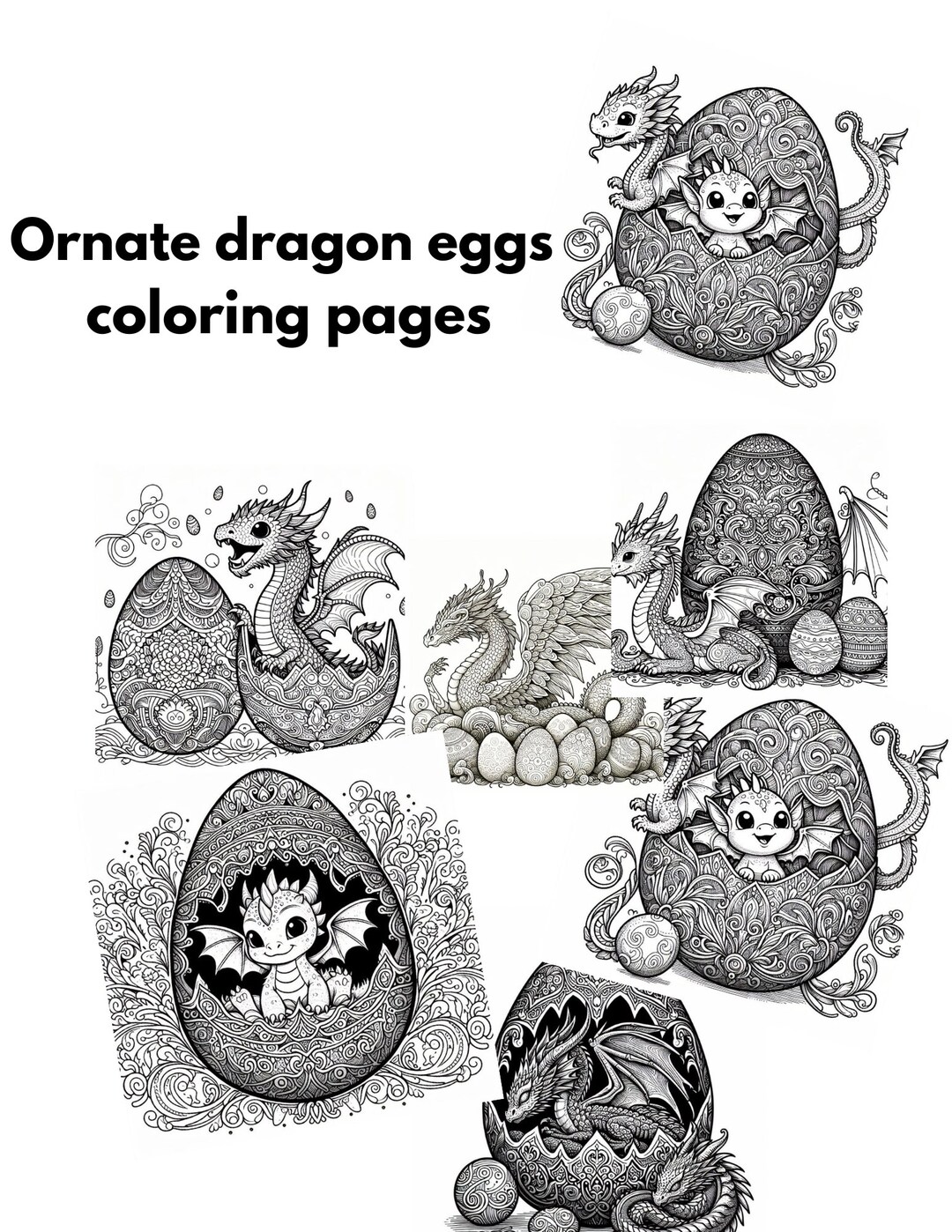 Baby Dragon Egg Coloring Pages - Etsy