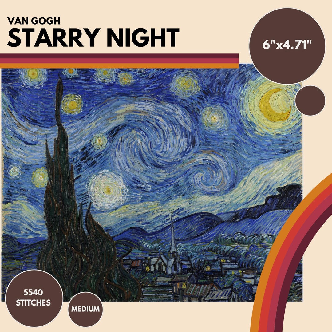 Starry Night Cross Stitch Pattern PDF | Van Gogh Inspired Needlework ...