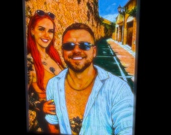 Personalized Framed Color Lithophane Night Light – Custom 3D Photo Lamp from Your Picture – Couple Gift Memory Light