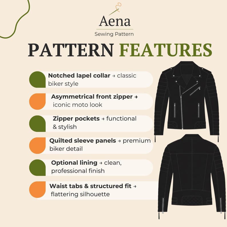 Leather Biker Jacket Sewing Pattern | Asymmetrical Zip, Quilted Sleeves ...