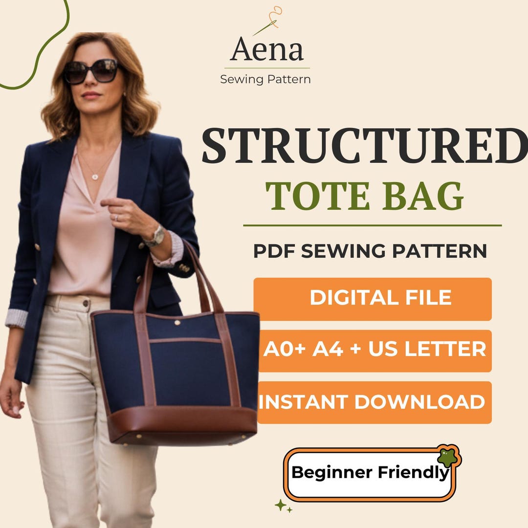 Structured Tote Bag Sewing Pattern PDF | Lined With Pocket, Multi-size ...