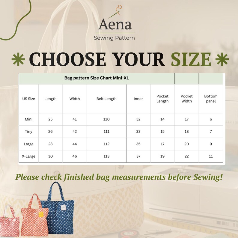 Structured Tote Bag Sewing Pattern PDF | Lined With Pocket, Multi-size ...