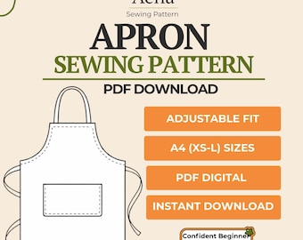 Apron Sewing Pattern Pdf | Unisex Kitchen  and Craft Apron | Adjustable Neck  & Waist Ties | Beginner Friendly | A4 Instant Download