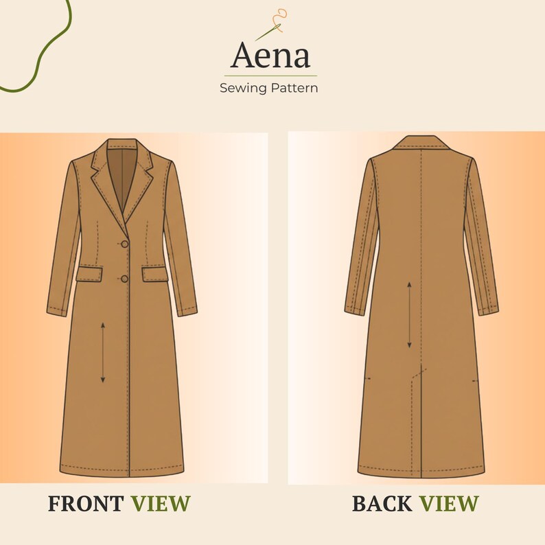 Women's Tailored Long Coat Sewing Pattern | XS-XL (A4+A0 Print) - Etsy