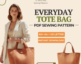 Easy Tote Bag Sewing Pattern | Beginner Friendly, Mini-XL Sizes (A0 A4 US Letter) PDF
