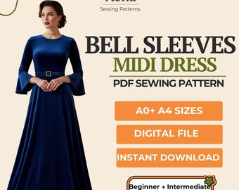 Bell Sleeve Maxi Dress Sewing Pattern | Elegant A-Line (PDF Pattern XS–XL)