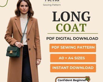 Women's Tailored Long Coat Sewing Pattern | XS-XL (A4+A0 Print)