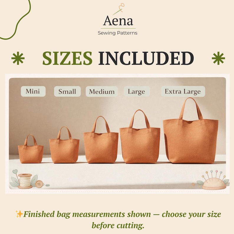 Easy Tote Bag Sewing Pattern | Beginner Friendly, Mini-xl Sizes (A0 A4 ...
