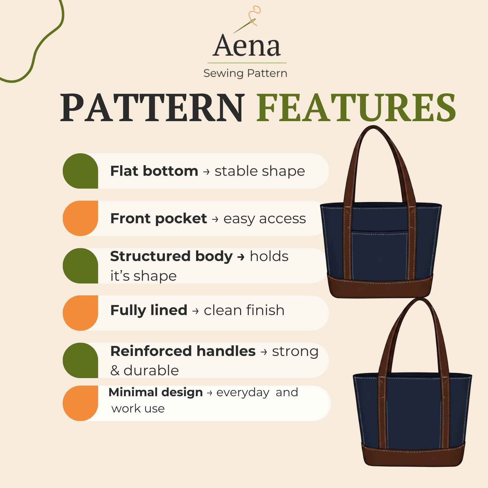 Structured Tote Bag Sewing Pattern PDF | Lined With Pocket, Multi-size ...
