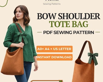 Bow Shoulder Tote Bag Sewing Pattern | Beginner Friendly, 4 Sizes (PDF Pattern)