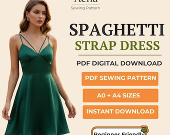 Spaghetti Strap Fit and Flare Dress Sewing Pattern, V-Neck (PDF)
