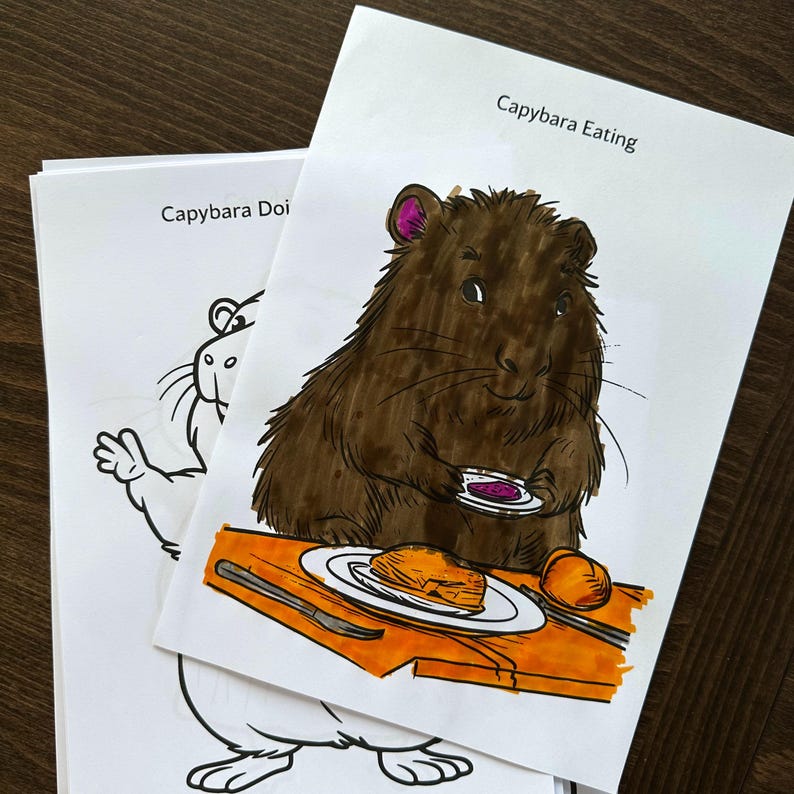 Capybara Daily Life Coloring Pages| Toddler Coloring Book 3+| Printable ...