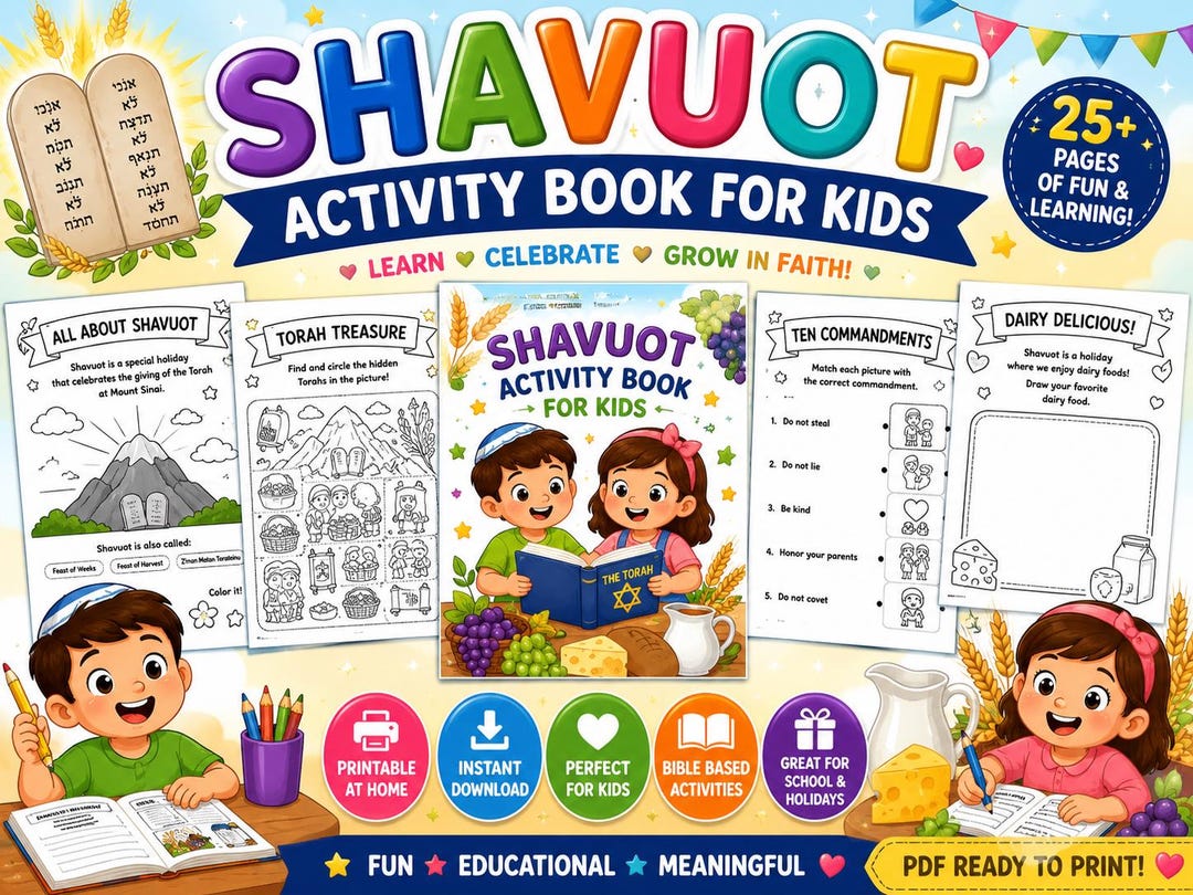 Shavuot Guide for Kids Printable, Jewish Holiday Worksheets, Torah ...