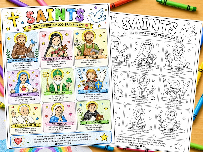 Saints Coloring Page for Kids Printable, Catholic Saints Activity Sheet ...