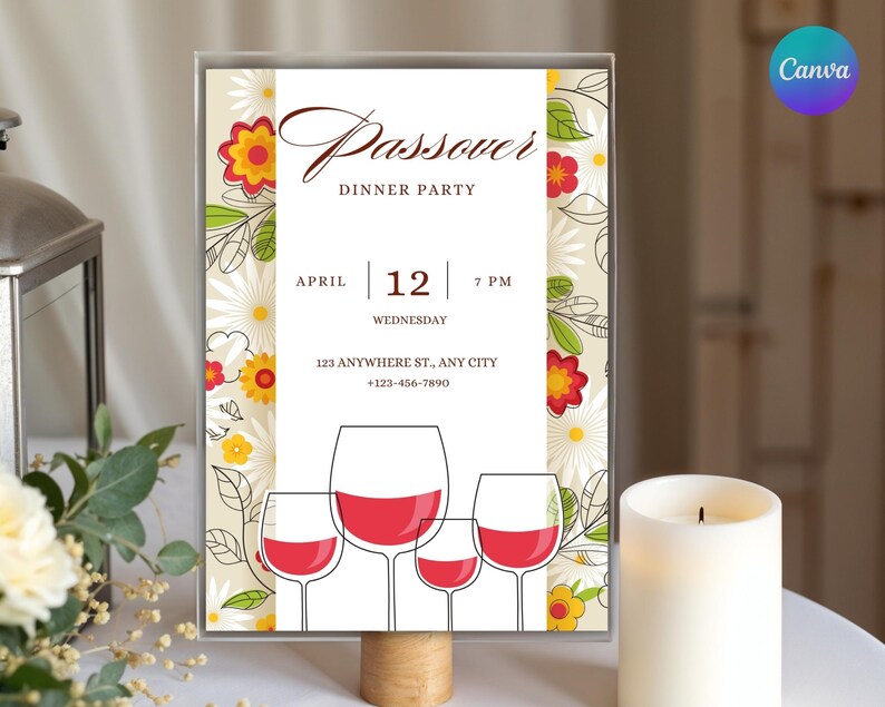 Passover Invertation Editable Passover Invitation Template, Seder Dinner Invite Canva ...
