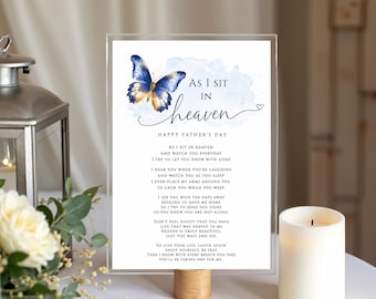 Biglietto commemorativo per la Festa del Papà dal Cielo, Poesia "Mentre siedo in Cielo", Biglietto per la Festa del Papà in caso di perdita del papà, Biglietto di condoglianze, Regalo in ricordo del papà
