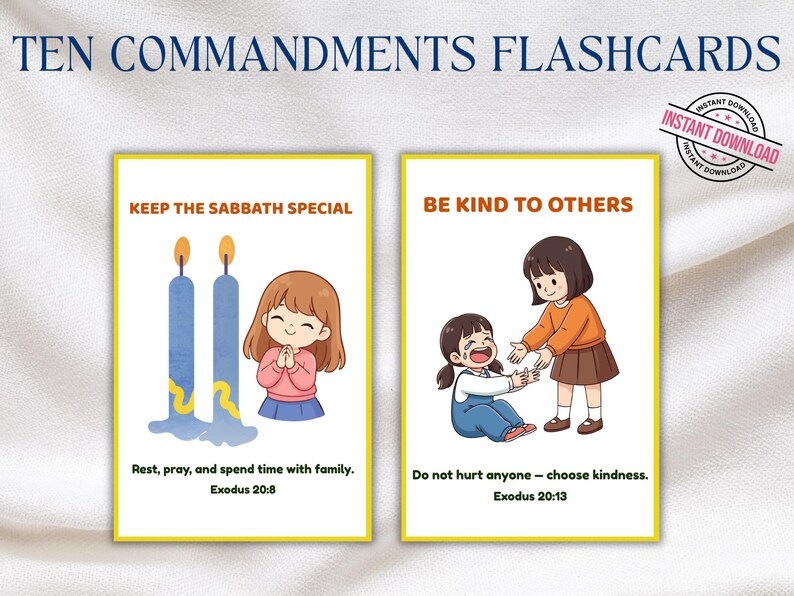 Ten Commandments Flashcards for Kids Printable, Bible Flash Cards ...