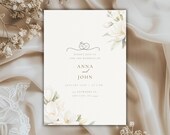 Editable Wedding Invitation Template 5x7 | Magnolia Floral Minimal Invite | Elegant Neutral Wedding Card | Canva Printable