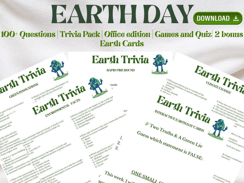 Earth Day Trivia Game Printable, Office Team Building Activity, Earth ...