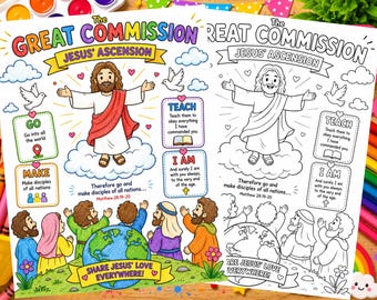 Great Commission Coloring Page, Jesus Ascension Craft for Kids, Bible Coloring Sheet, Sunday School Activity, Matthew 28 Printable PDF