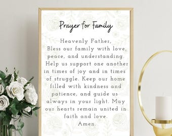 Prayer for Family Printable Card, Christian Family Prayer, Religious Prayer Card, Family Blessing Prayer, Christian Wall Art Printable