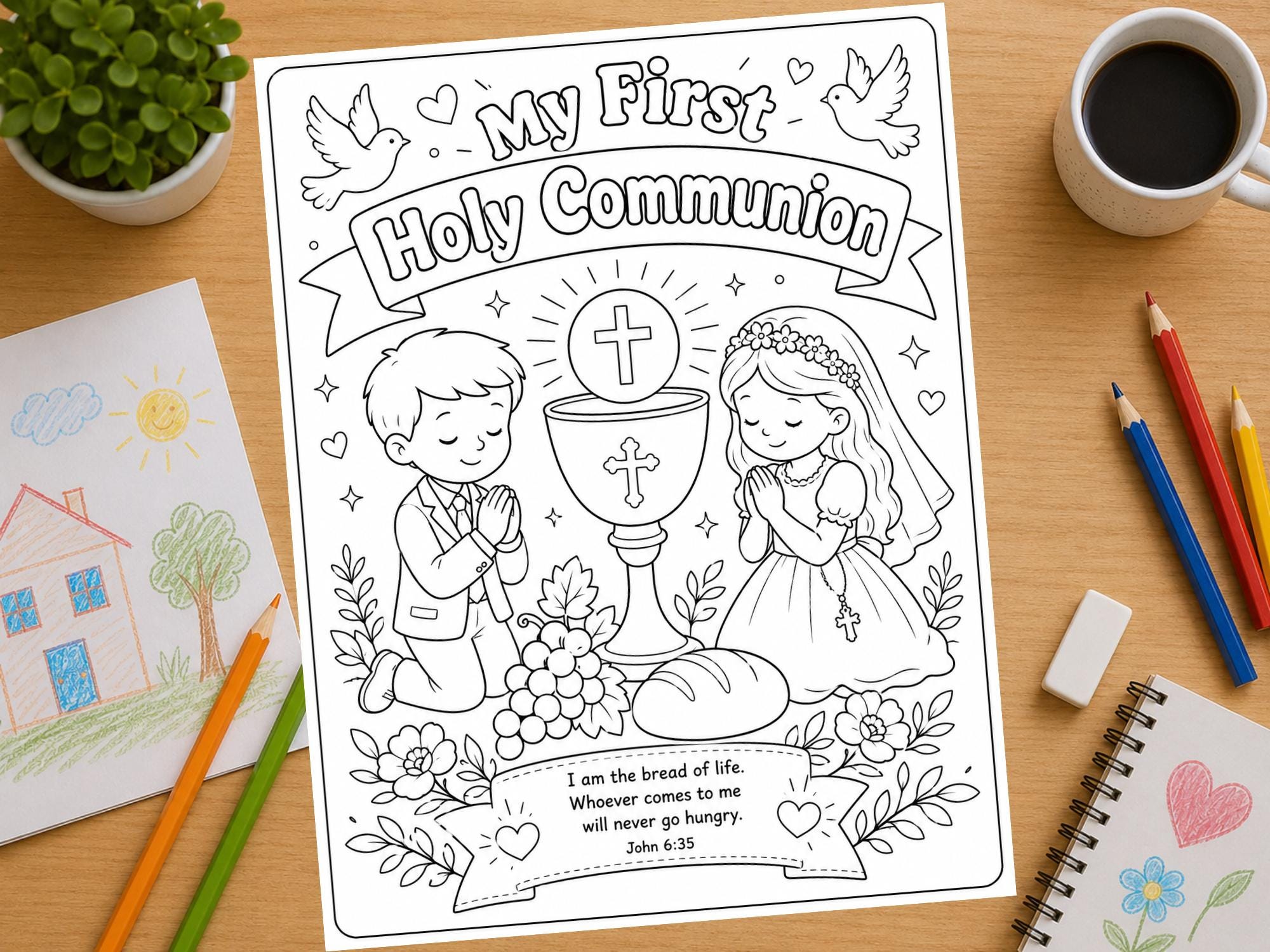 My First Holy Communion Coloring Page for Kids, Christian Printable ...