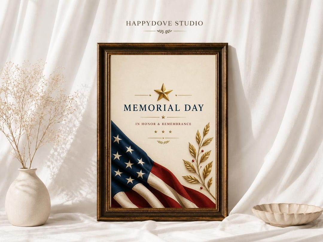 Memorial Day Wall Art Printable, Patriotic Vintage American Flag Print ...