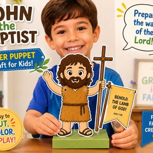 John the Baptist Paper Puppet Craft for Kids, Bible Craft Printable, Sunday School Activity,  Christian Preschool PDF, Digital Download